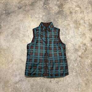 Merona Reversible Puffer Vest Green and Brown Plaid Size M